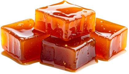 Close-up of syrup-soaked sweet dish with glossy surface, rich texture and shine, traditional dessert presentation, isolated on transparent background, high-detail food stock image.