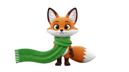 Cute 3D Fox Character Wearing a Green Scarf