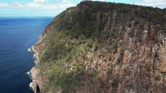 Jurassic Dolerite Cliffs, Fluted Cape In South Bruny, Tasmania, Australia - Drone Shot