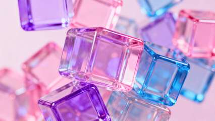 Transparent Colored Blocks: Stacked Pink, Purple and Blue Transparent Cubes