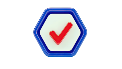 3D Red Check Mark Inside Hexagonal Icon