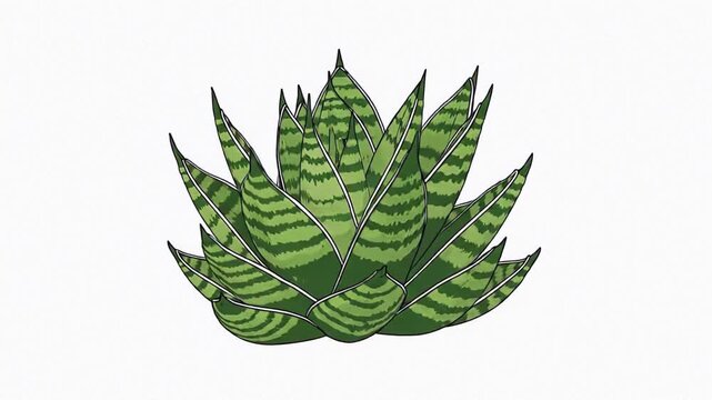 Cute illustrated green succulent plant with striped leaves on a white background.