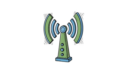 Hand drawn illustration of a broadcasting antenna emitting waves.