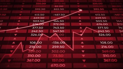 Red alarming graph of market crash keeps going upward 4k animation with glowing lines and numbers in the backdrop - Powered by Adobe