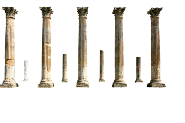 Ancient Roman Columns Collection on White Background