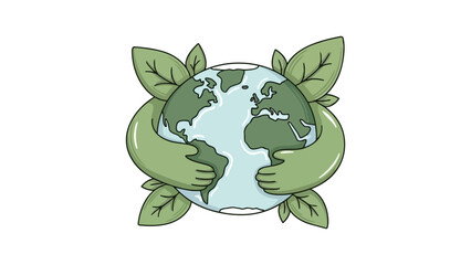 Hands embracing Earth with leaves symbolizing environmental protection and global care.