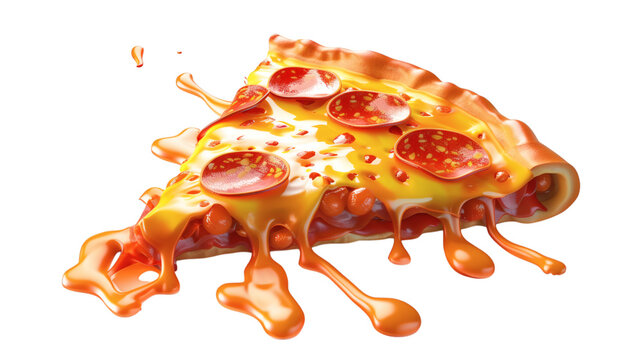 Melted pizza 3D render icon isolated on white background