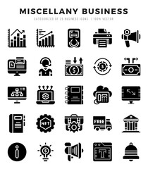Set of Miscellany Business Icons. Simple Glyph art style icons pack.
