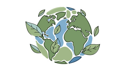 Green Earth with Leaves Hand Drawn Illustration.
