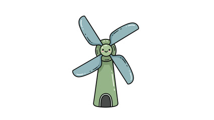Cute Cartoon Windmill Generating Clean Energy Illustration.
