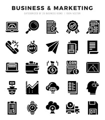 Simple Set of Business & Marketing Related Vector Glyph Icons.