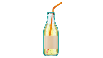 Clear Glass Bottle with Yellow Drink and Orange Straw