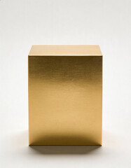 Minimal Premium Scene Featuring Single Gold Block Podium on Clean White Background with Soft Shadow, Luxury Product Mockup for High-End Branding, E-Commerce, and Elegant Visual Presentation