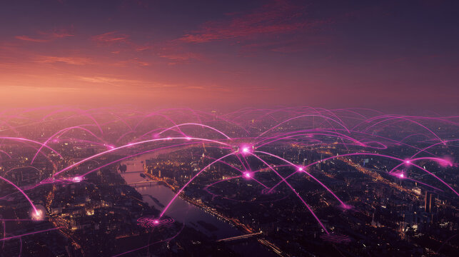 Smart City Network with Glowing Data Connections - Powered by Adobe