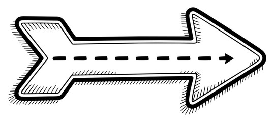 Hand-drawn dashed arrow pointing right for direction and navigation concept