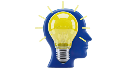 Human Head Silhouette with Lightbulb and Rays