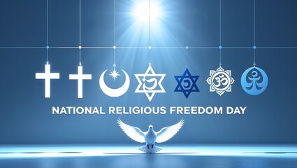 National religious freedom day with religious symbols and angel
