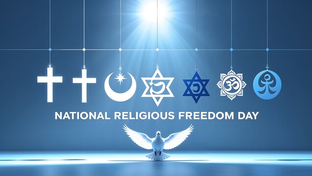 National religious freedom day with religious symbols and angel - Powered by Adobe
