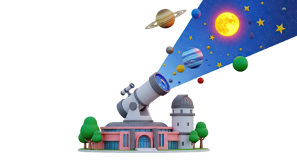 3D Rendering of Observatory Telescope Viewing the Solar System