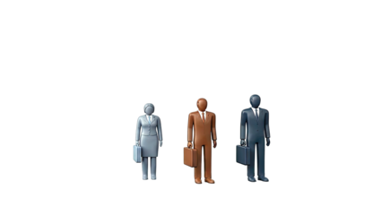 Three stylized business people figures with briefcases