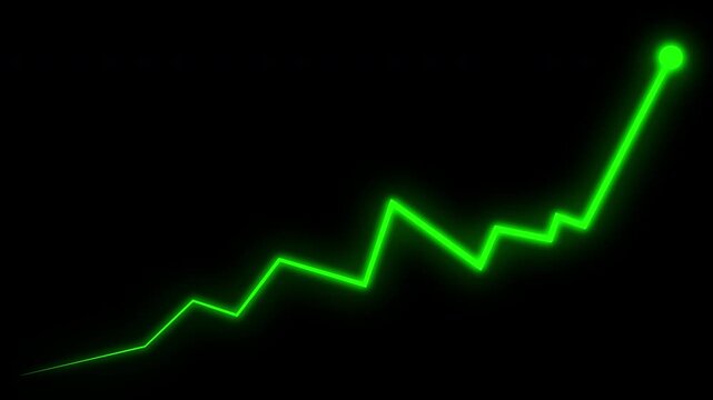 Market Recovery Concept. Successful growth trend Green line graph going Up. Abstract Neon Arrow, Business Chart, and Successful Trend Visualization on Black Background. 4K video.