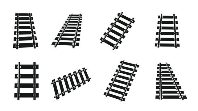 Various railway track segments displayed in a stark black silhouette