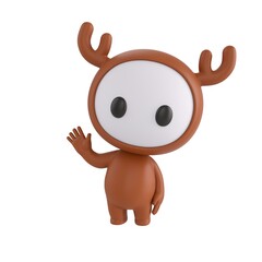 Cute 3D render Little Deer Monster character waving hello, friendly and cheerful mascot style, isolated on white background for greeting, welcome, and digital design.