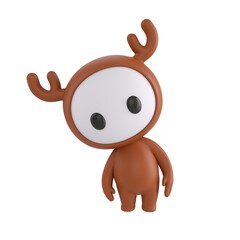 Cute 3D render Little Deer Monster character leaning slightly and looking at the camera with a curious expression, gentle and inquisitive mascot style, isolated on white background.