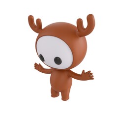 Cute 3D render Little Deer Monster character standing still and reacting with surprise to something in front, shocked and expressive mascot style, isolated on white background.