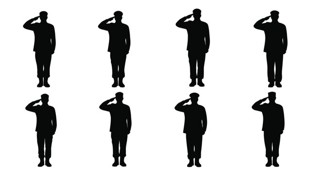 A row of soldiers saluting with respect and honor a dark silhouette