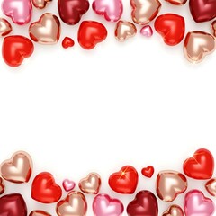 red pink and gold heart shapes on white background