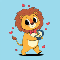 Cartoon Lion Proposing with an Engagement Ring