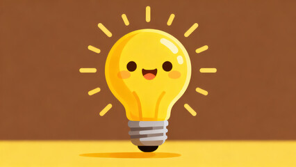 Cute Cartoon: Creative Illustration of Smiling Face Light Bulb