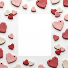 Colorful heart shaped beads on white background