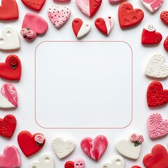 Colorful heart shaped cookies on white background for valentines day