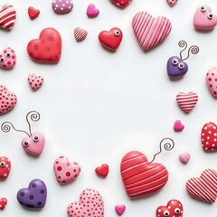 Colorful hearts with eyes on white background