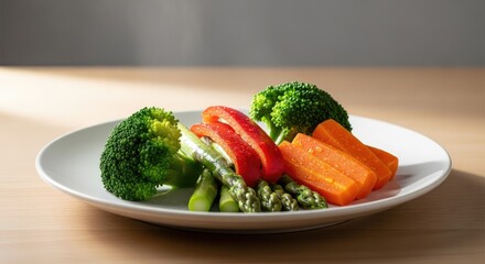 Fresh vegetables on a white plate healthy eating concept