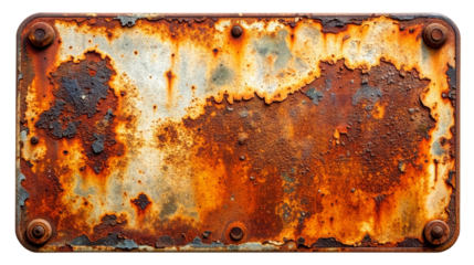 rusty metal plate sign isolated on white background