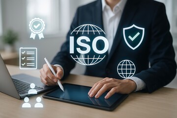 ISO Certification and Compliance Management Concept with Digital Interface