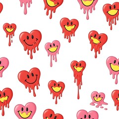 Cute smiling hearts with dripping effect