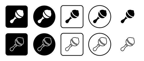 Icon set of baby rattle symbol. Filled, outline, black and white icons set, flat style.  Illustration on transparent background