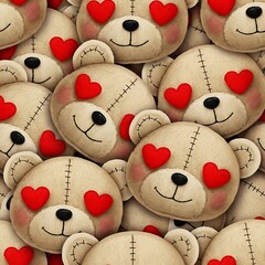 Cute stuffed bears with heart eyes pattern