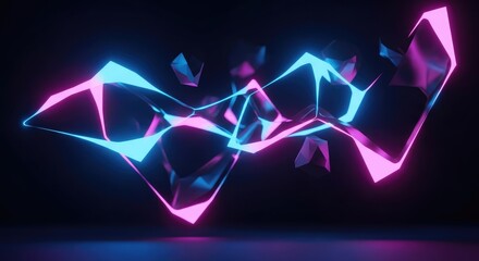 Vibrant neon geometric shapes in blue and pink on dark background