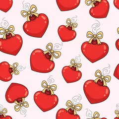 Red heartshaped chocolates with gold ribbons
