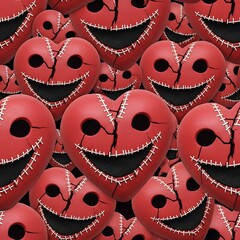 Red heartshaped balloons with stitched smiley faces