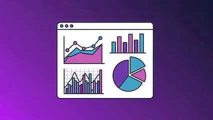 A modern and colorful analytics dashboard illustration displaying charts, graphs, and data visualization elements that represent business intelligence, performance tracking, and financial analysis. Th