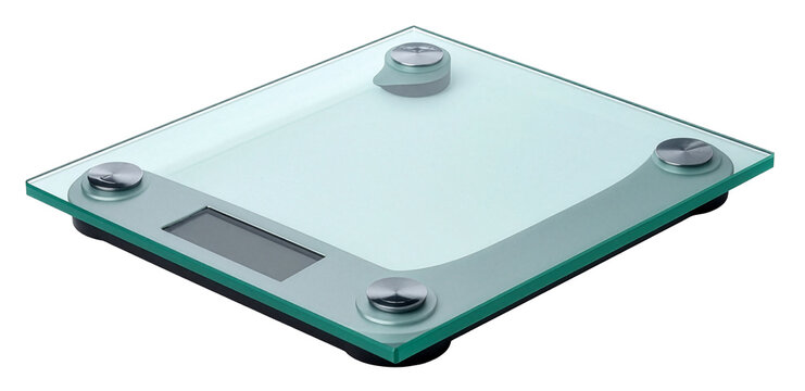 clear tempered glass digital scale for monitoring weight isolated on white background