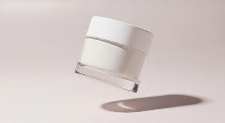 Luxurious skincare cream in elegant glass jar with white cap floating