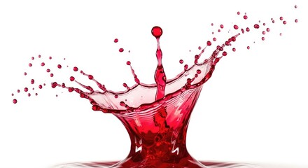 Vibrant red liquid splash on white background