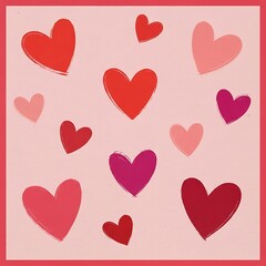 colorful hearts on pink background with red border